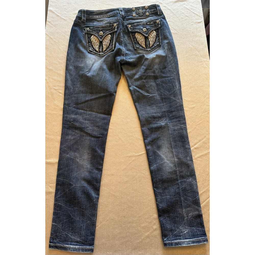 Miss Me Jeans Sz 30 Skinny Wing Rhinestone Bling Low Rise Medium‎ Wash - Picture 4 of 10